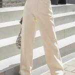 Women Wide Leg Beige Jeans