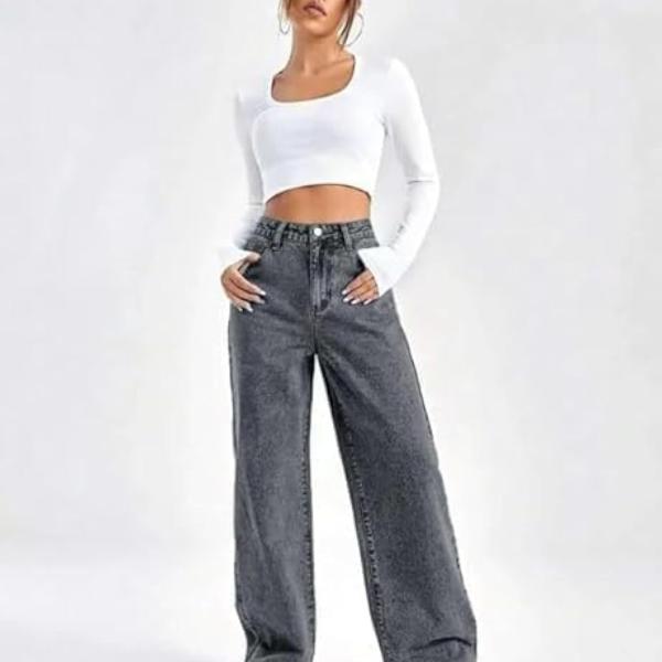 Women Baggy Fit Grey Jeans