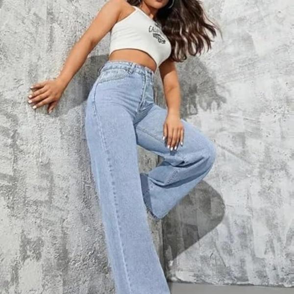 Women Wide-Leg Blue Jeans